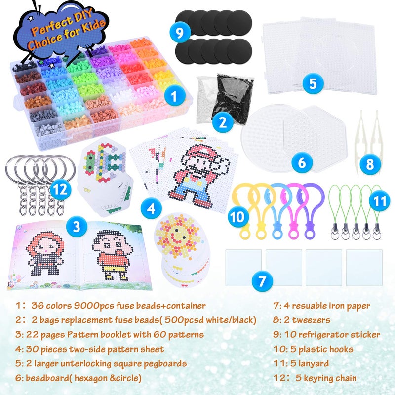 Longruner 10000, 36 Colors Fuse Beads Kit 5mm DIY Art Craft Toys for Kids with 4 Pegboards, 60 30 Pattern Paper| B, 10000pcs - Image 2